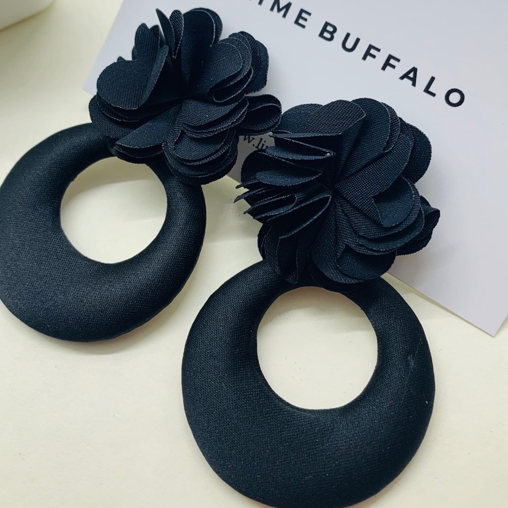 Designer Inspired Black Ruffle Earrings